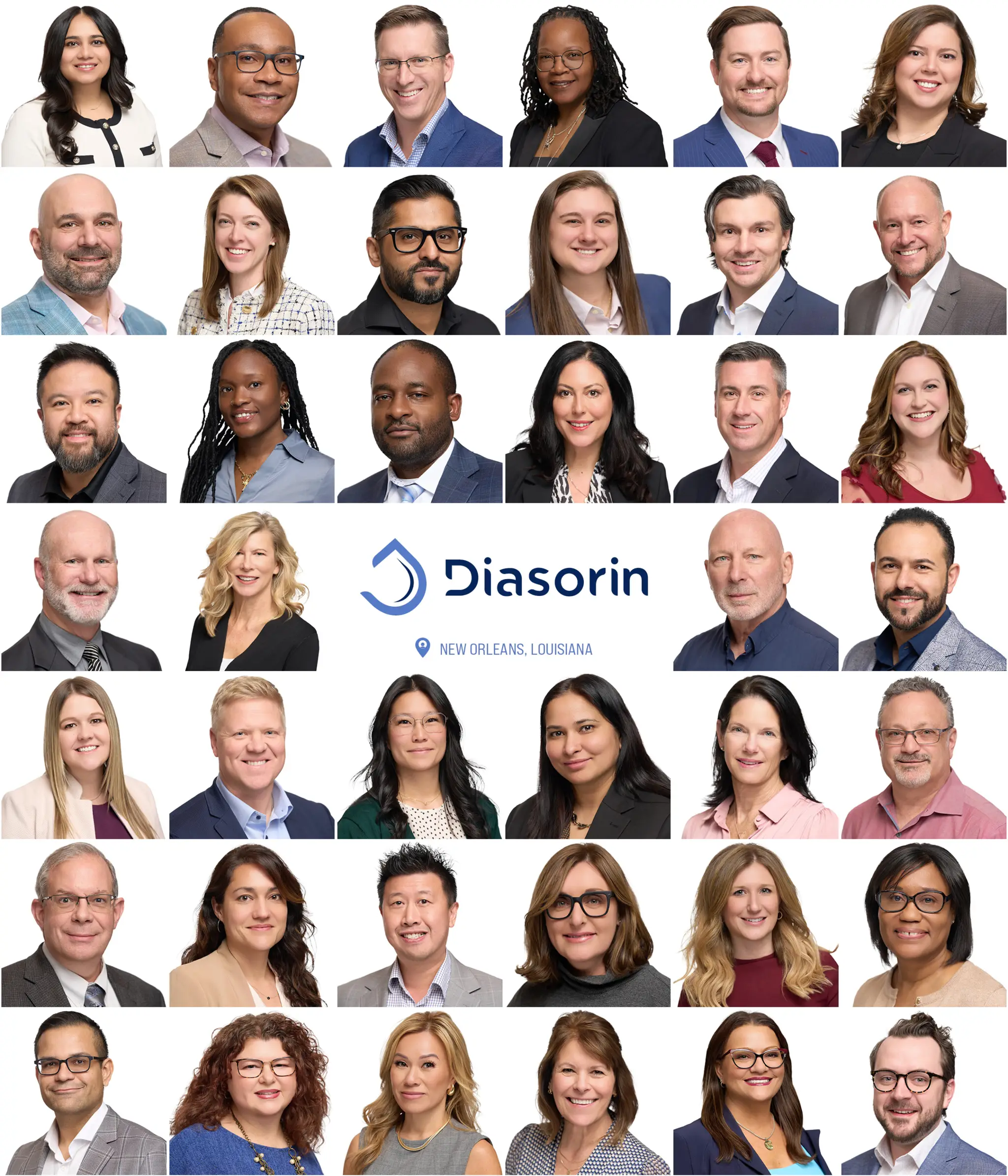 Collage of diverse team headshots photographed at a recent client's annual event
